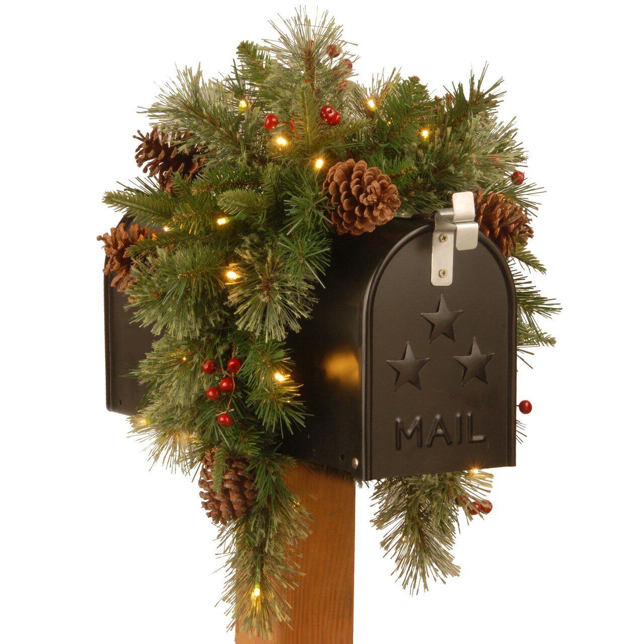 36 in. Colonial Mailbox Swag with Battery Operated Warm White LED Lights